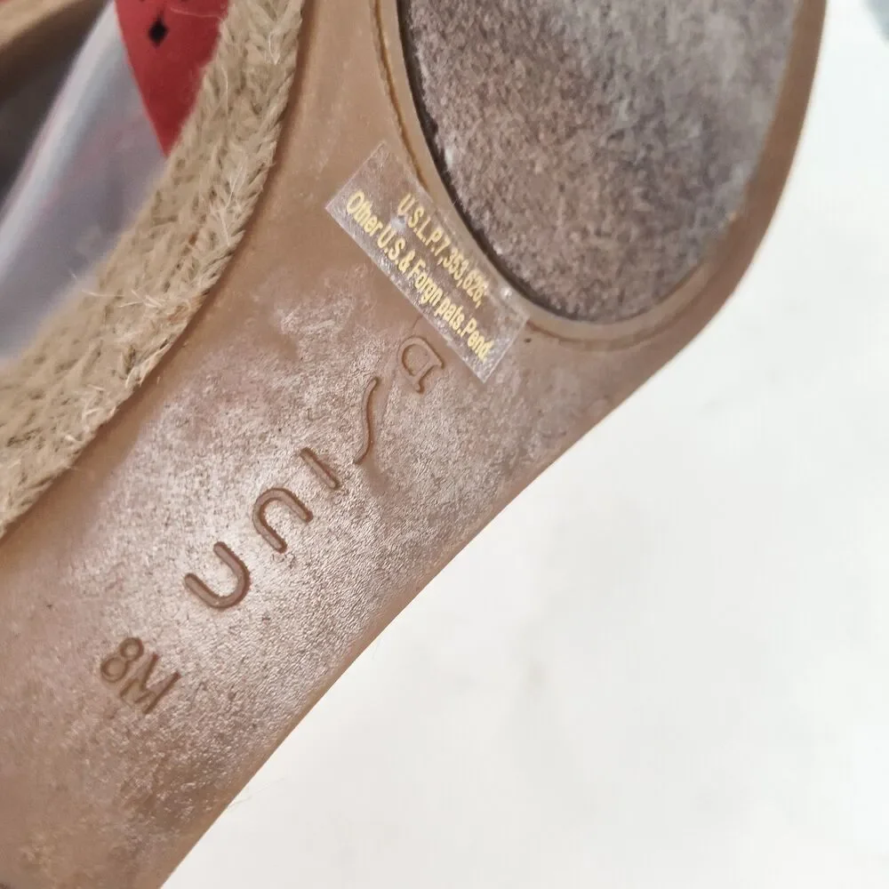 Unisa Red Laser Cut Women's Sandals‎ Size 8 Espadrille Wedge Open Toe Ankle Tie